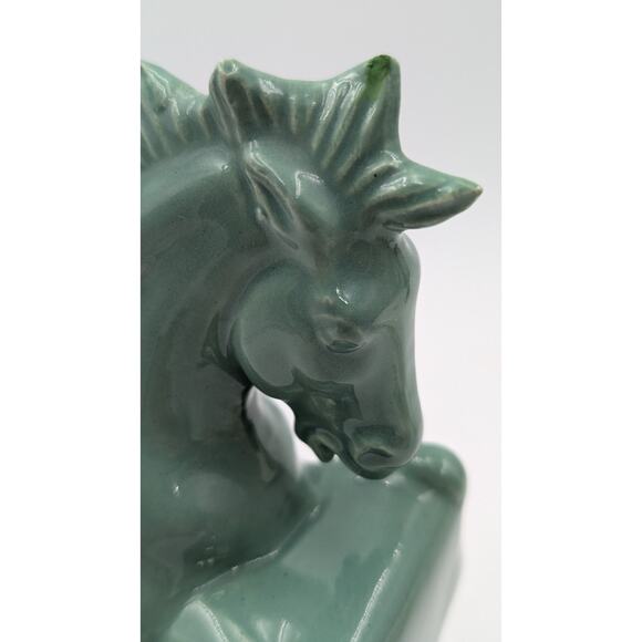 Vintage Green Ceramic Horse Figurine Planter – Mid-Century Pottery, 9" Tall - Picture 9 of 12